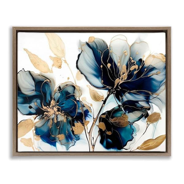 Stupell Industries Blue Swirling Modern Flowers by LSR Design Studio 1-Piece Brown Floater Frame Nature Graphic Art Print 17 in. x 21 in.