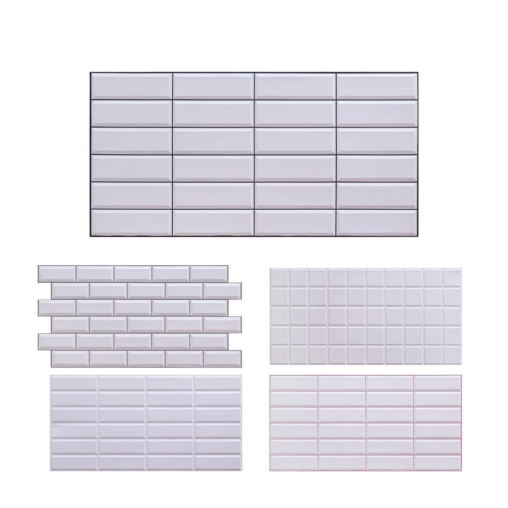 3 ft. x 1.5 ft. x 3/16 in. White Tile Black Seam 3D PVC Wall Panels for Int