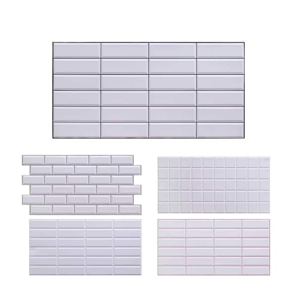3 ft. x 1.5 ft. x 3/16 in. White Tile Black Seam 3D PVC Wall Panels for Interior Decor (10-Pieces)