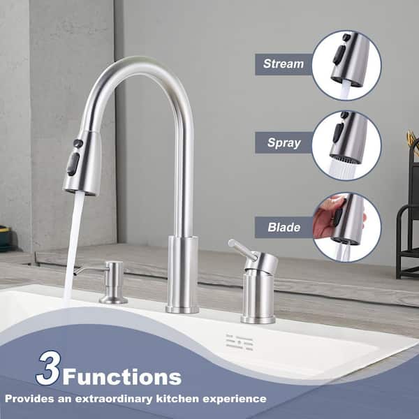 Separate Single Handle 15 in. H Pull Down Sprayer Kitchen Faucet with 360 Degree Spout Swivel in Brushed Nickel