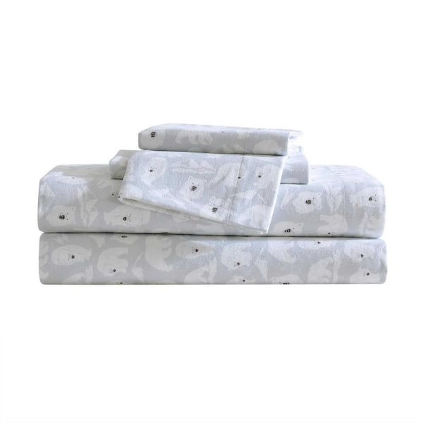 Eddie Bauer Explorer Bears 3-Piece Grey/White/Brown Flannel Twin Sheet Set