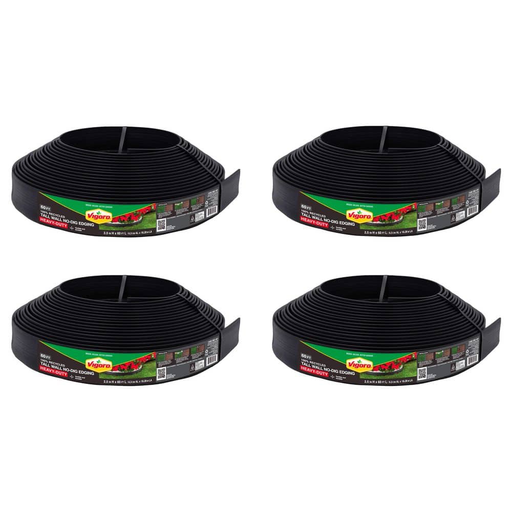Vigoro 60 ft. x 2.5 in. Black Plastic Landscape No Dig Edging Tall