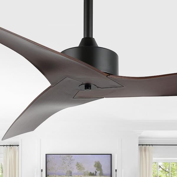 JONATHAN Y Aldrin 50 in. Modern Minimalist App/Remote-Controlled 6-Speed Razor Ceiling Fan, Black/Neutral Brown Wood Finish