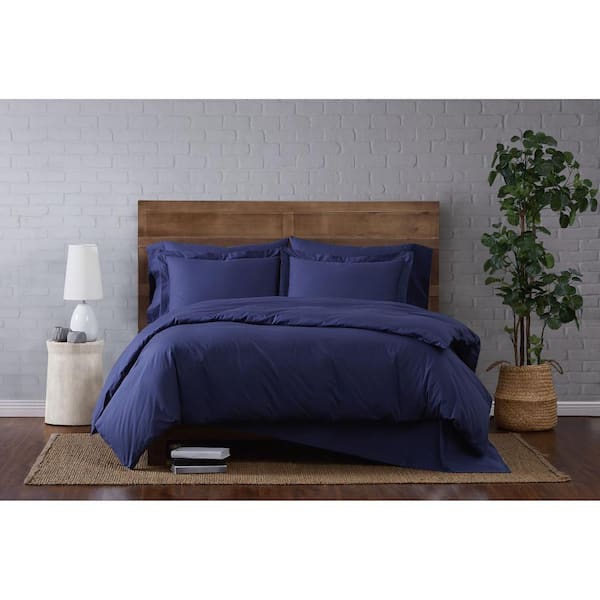 Brooklyn Loom Classic 2-Piece Cotton Navy Twin Duvet Set