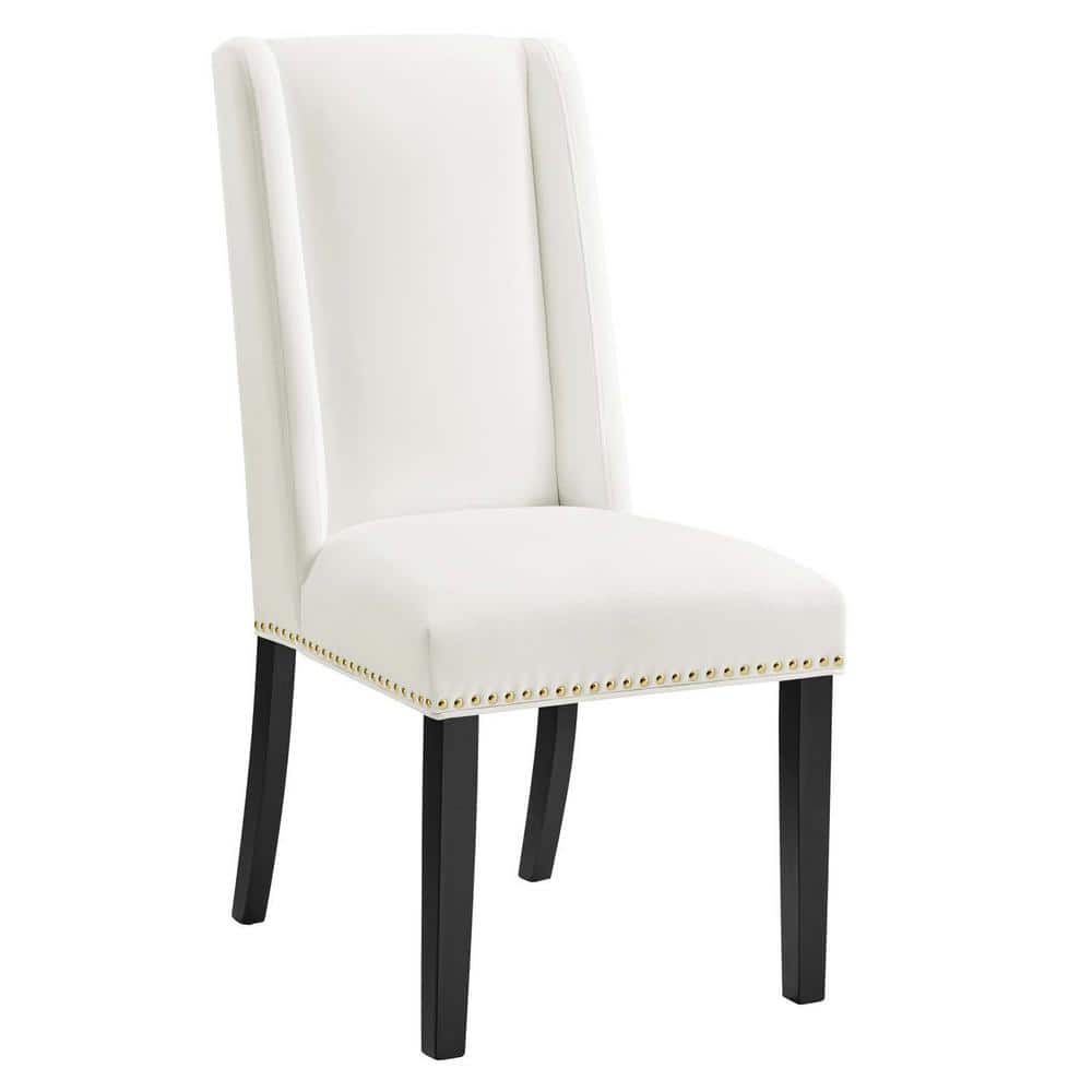Elegant White Velvet Upholstered Side Chair with Wood Frame