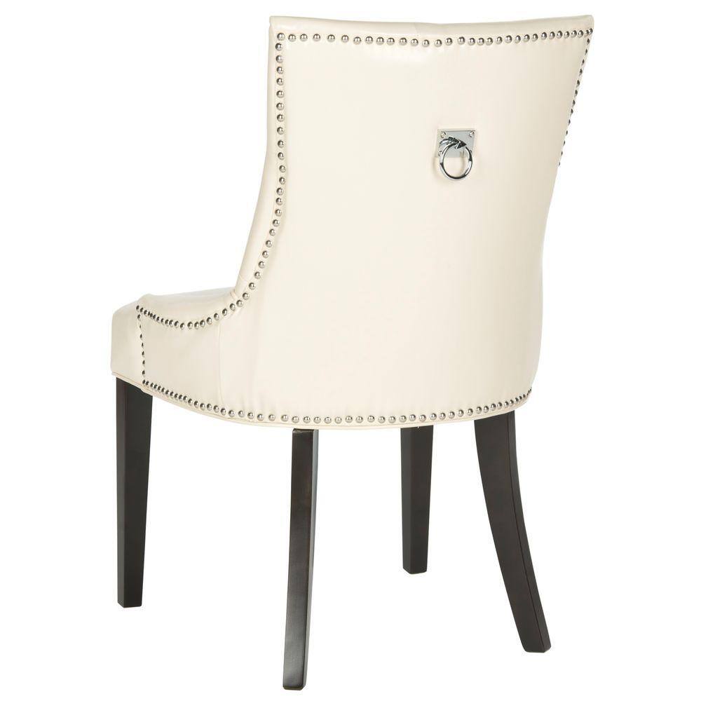 Flat Cream Leather Parsons Dining Chairs with Wood Legs, Set of 2