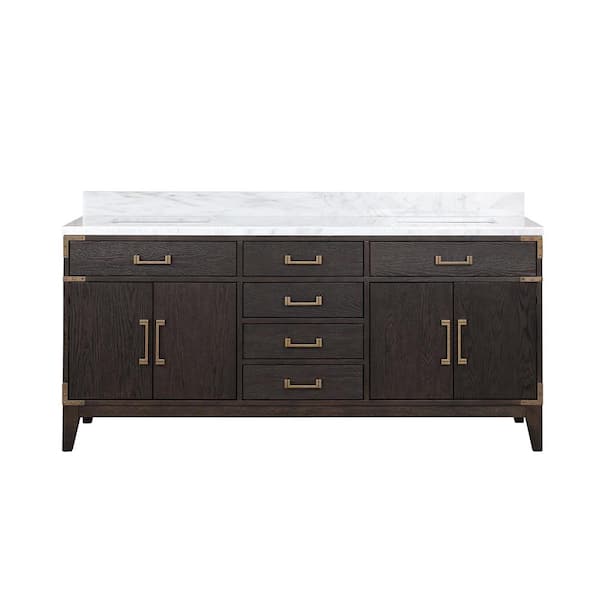 Fossa 72 in W x 22 in D Brown Oak Double Bath Vanity and Carrara Marble Top