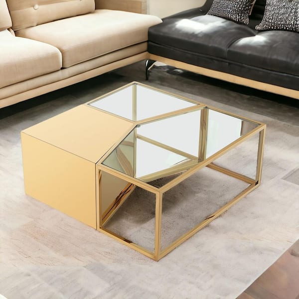 HomeRoots Mariana 37.4 in. Gold Specialty Glass Coffee Table