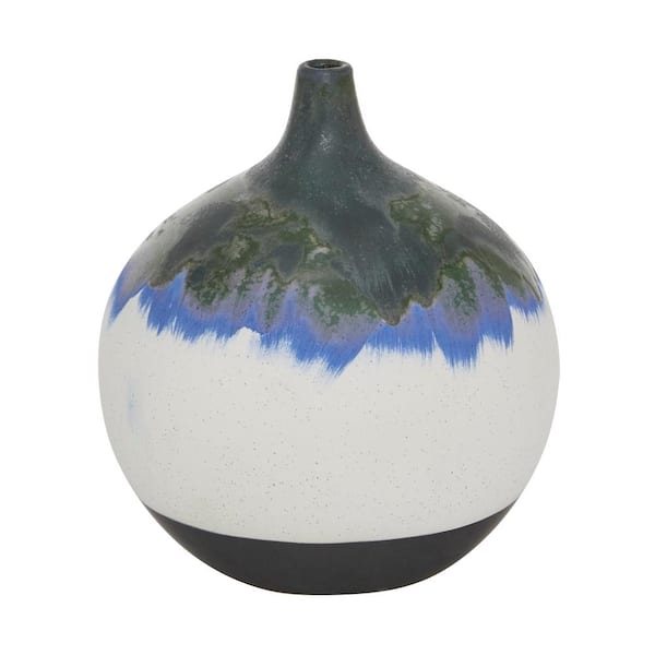 Litton Lane 10 in. White Handmade Ceramic Decorative Vase with Dripping Effect