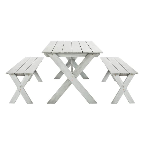 SAFAVIEH Marina Grey Wash 3-Piece Wood Outdoor Dining Set