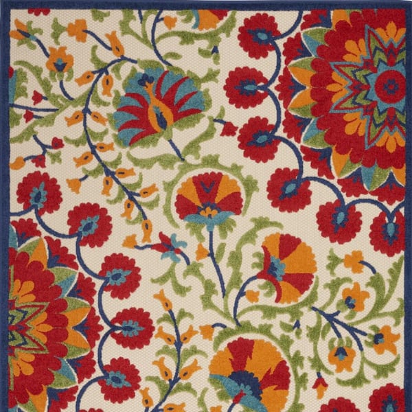 Red, Ivory 10 ft. x 13 ft. Woven Polypropylene Indoor/Outdoor Area Rug