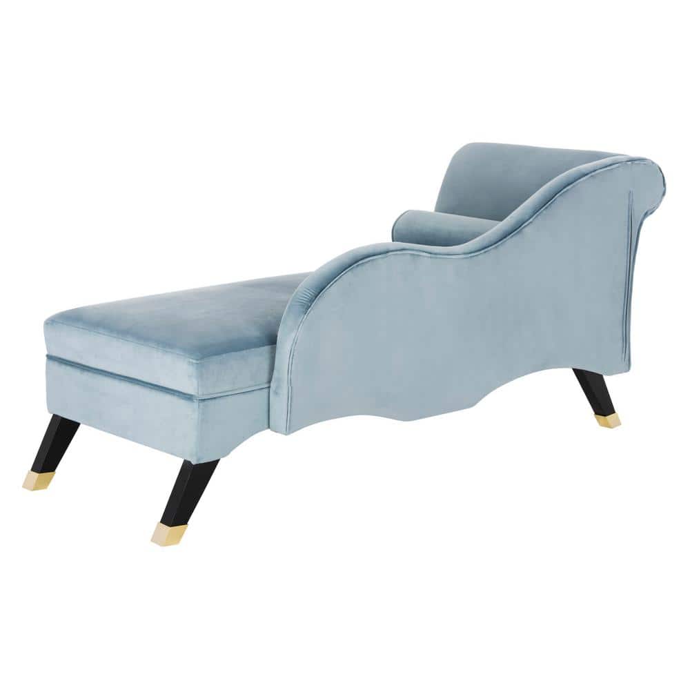 Slate Blue Velvet Art Deco Chaise Lounge with Gold Embellishments