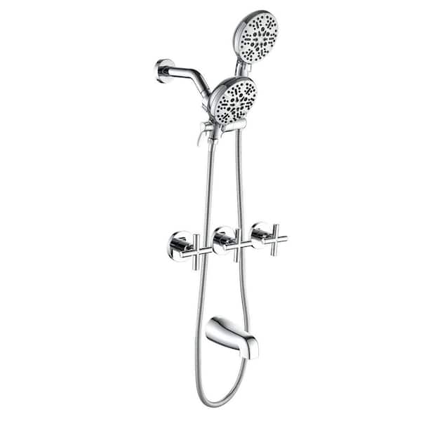 Vara 3 Cross Handle 7-Spray 3-Way Tub and Shower Faucet 1.8 GPM in Polished Chrome Valve Included