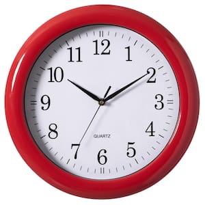 Decorative Classic Red Round Wall Clock For Living Room, Kitchen, Dining Room, Plastic