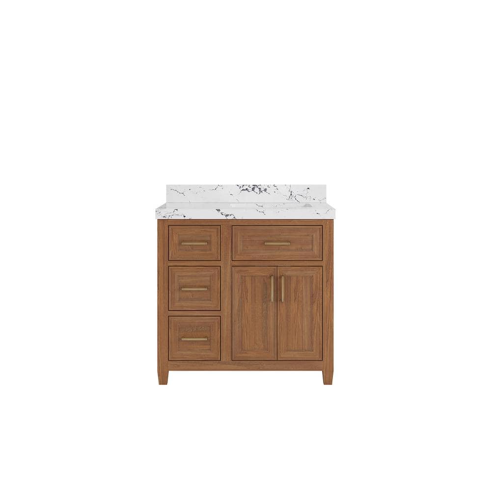 Santa Monica 36 in. W x 22 in. D x 36 in. H Single Right Offset Sink Bath Vanity Dark Natural 2 in. Viola Night Qt. Top price history on PriceWatchPro