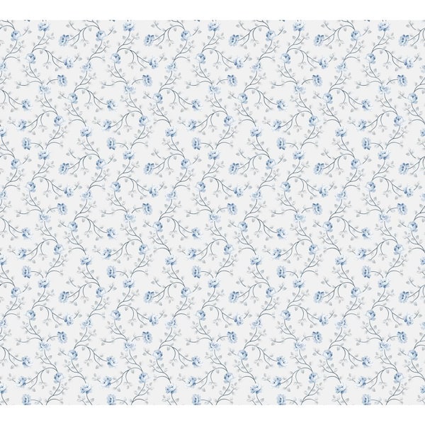 Unbranded Spring Blossom Collection Petite Floral Vine White/Blue Matte Finish Non-Pasted Non-Woven Paper Wallpaper Roll