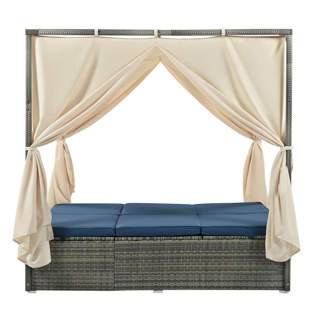 Gray Wicker Woven Rope Outdoor Day Bed with CushionGuard Blue Cushions price history on PriceWatchPro