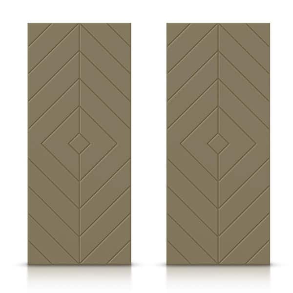 CALHOME 84 in. x 96 in. Hollow Core Olive Green Stained Composite MDF Interior Double Closet Sliding Doors