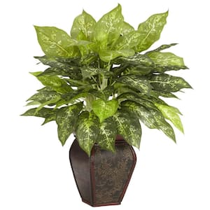 23 in. Artificial H Green Dieffenbachia with Decorative Vase Silk Plant