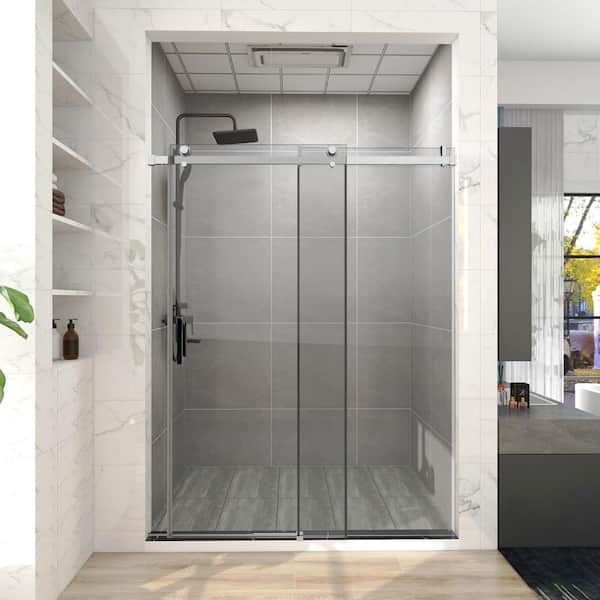 Maincraft 60 in. W x 76 in. H Single Sliding Frameless Corner Shower Enclosure in Chrome with Clear Glass