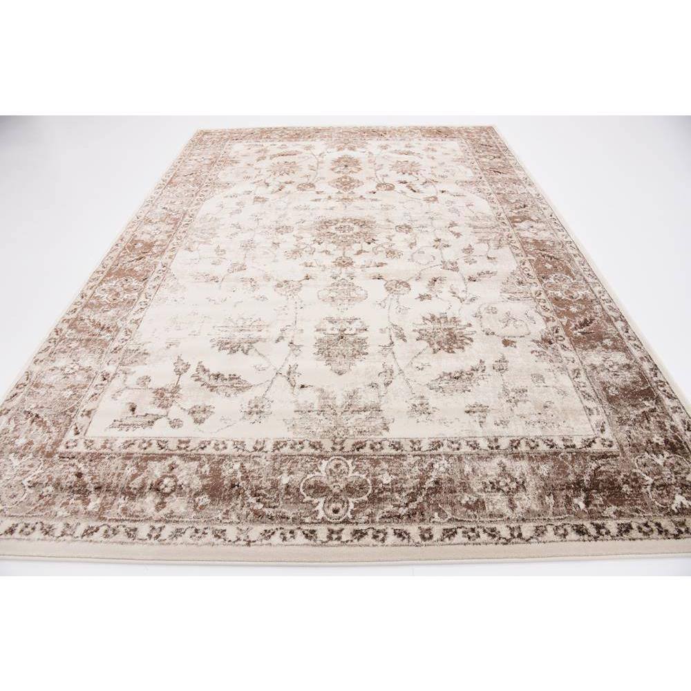 Ivory and Brown Synthetic Stain-Resistant Rectangular Area Rug