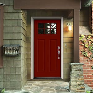 32 in. x 80 in. 6 Lite Craftsman Mesa Red Painted Steel Prehung Left-Hand Inswing Front Door w/Brickmould