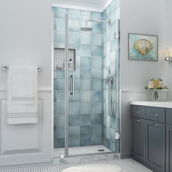 Aston Belmore XL 39.25 - 40.25 in. W x 80 in. H Frameless Hinged Shower Door with Clear StarCast Glass in Polished Chrome