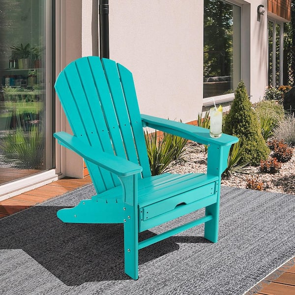Outdoor Plastic Adirondack Chair Beach Seat Retractable Ottoman Turquoise
