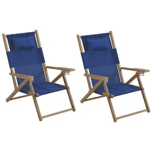 Blue Wood Folding Beach Chair Set of 2