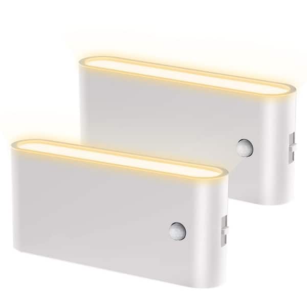 2-Pack White Motion Sensor LED Night Lights Plug into Wall-0-100LM Dimmable, 3000K Warm White for Bedroom and Hallway