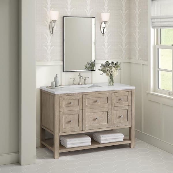 James Martin Vanities Breckenridge 48 in. W x 23.5 in. D x 34.18 in. H Single Bathroom Vanity Whitewashed Oak & Arctic Fall Solid Surface Top