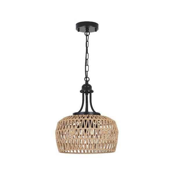 3-Light Brown Boho Rattan Chandelier