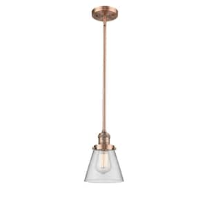 Cone 60-Watt 1 Light Antique Copper Shaded Mini Pendant Light with Clear Glass Shade