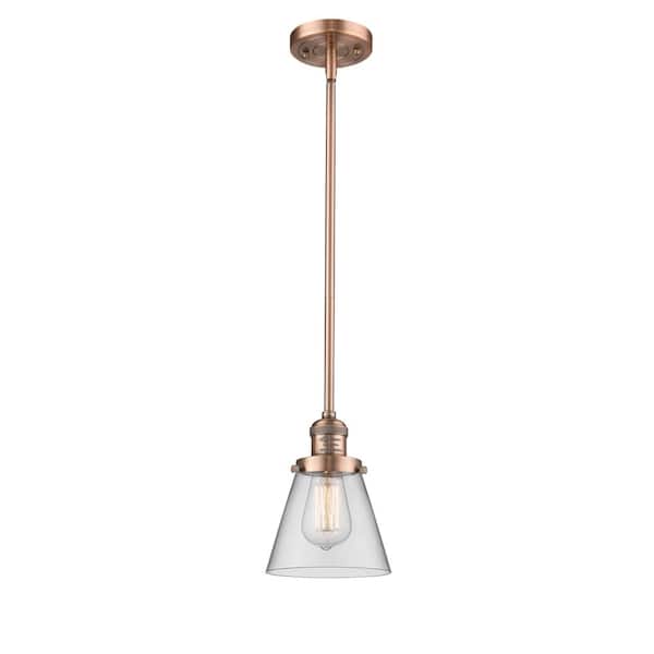 Cone 60-Watt 1 Light Antique Copper Shaded Mini Pendant Light with Clear Glass Shade