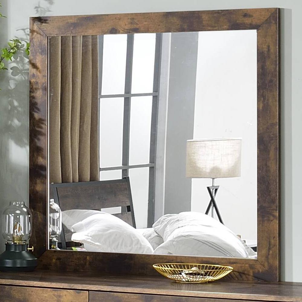 Rustic Oak Square Wooden Mirror with Industrial Charm