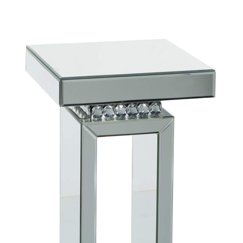 Elegant Silver Mirrored Square Pedestal Accent Table