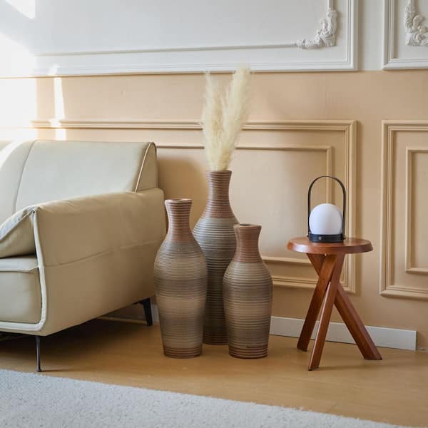 20 in. 24 in. 28 in. Brown Gray PVC Bottle Floor Vase Trio Textured Modern Tall Vases, Artificial Plant Stand (Set of 3)