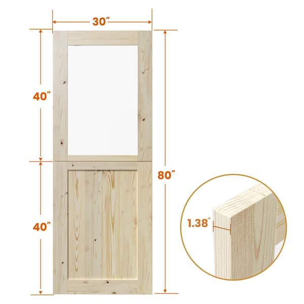 30 in. X 80 in. 2 Panel Solid Core 1-Lite Clear Glass Light Brown Unfinished Spruce Dutch Door Interior Door Slab
