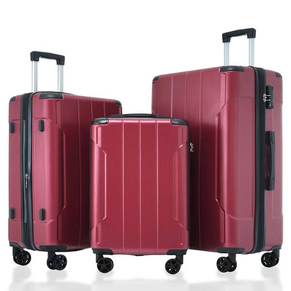 Merax Red 3-Piece Expandable ABS Hardshell Spinner Luggage Set with TSA Lock and Reinforced Corner Bumpers
