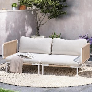 2-Piece Drawcord Metal Outdoor Sectional Set with Beige Cushions