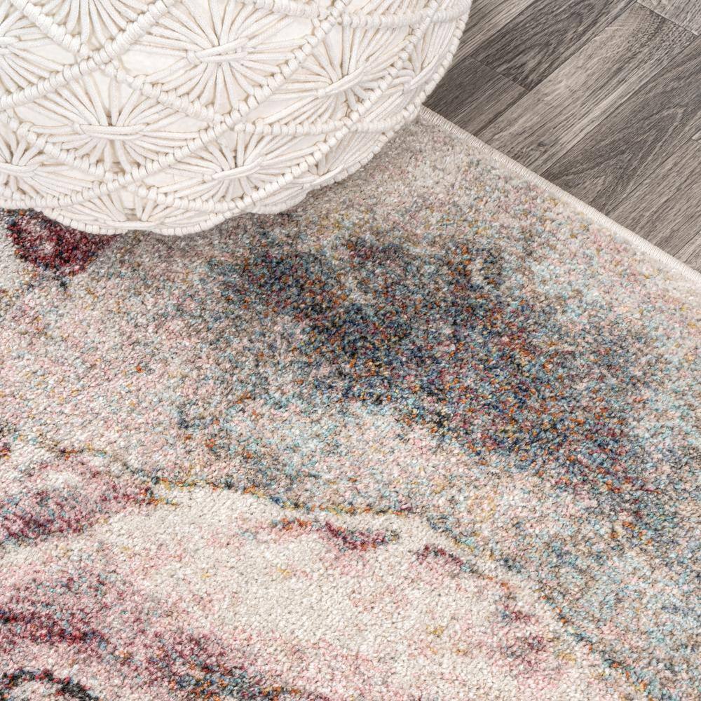 Pastello 4' x 6' Gray Abstract Muted Floral Synthetic Area Rug