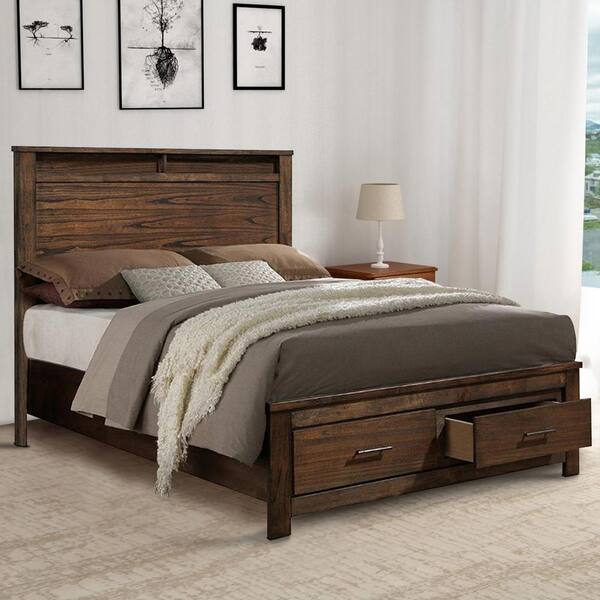 Benzara enchanting wooden king bed store with display and storage drawers