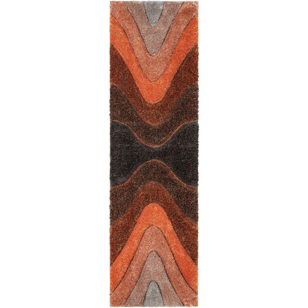 San Francisco Luz Modern Geometric Shag Hand-Carved, Grey Orange 2 ft. 7 in. x 9 ft. 10 in. Runner, Area Rug