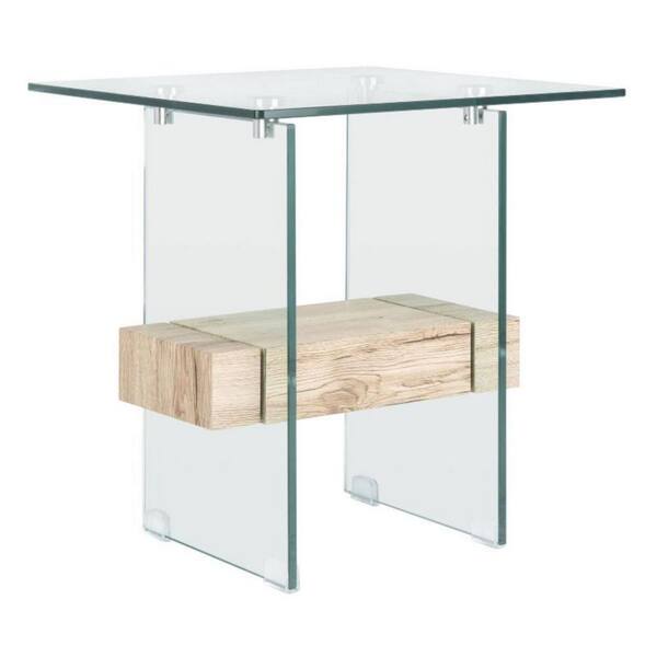 HomeRoots Jordan 20 in. W white 20 in. WH Rectangle Glass End Table with Shelves 1 -Piece