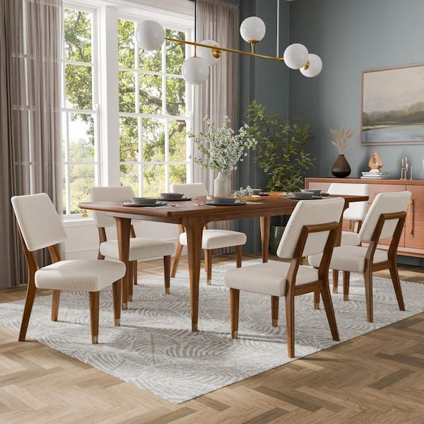 Forma 7-Piece Mid Century Walnut Wood Top Dining Room Set with Gold-Capped Legs (Seats 6)