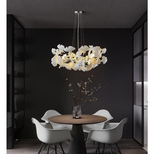 6 Light Silver Chandelier, Luxury Ginkgo Branch Chandelier for Living Room, Dining Room, Foyer, Kitchen Island-L31 in.