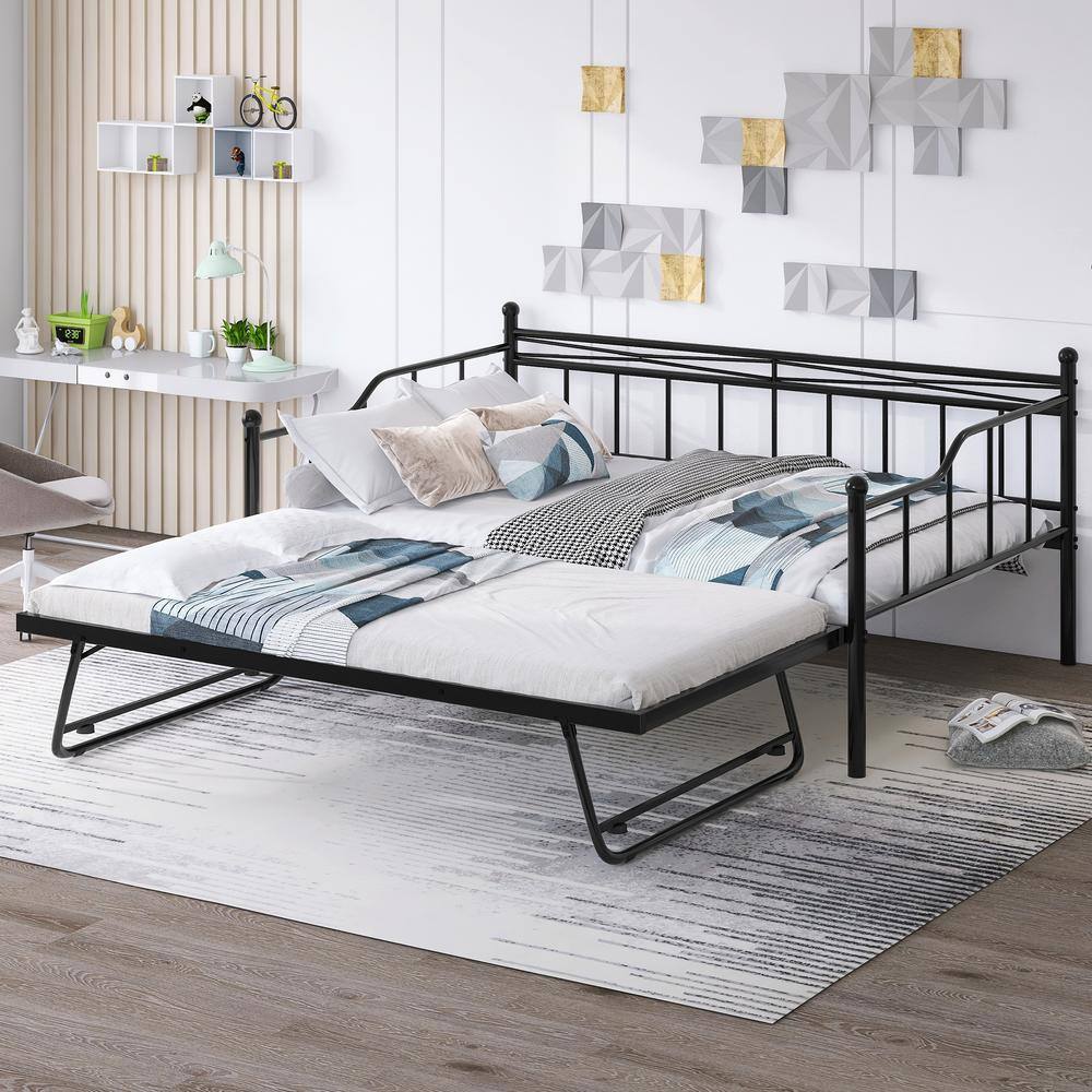Harper & Bright Designs Black Full Size Metal Daybed with Twin Size