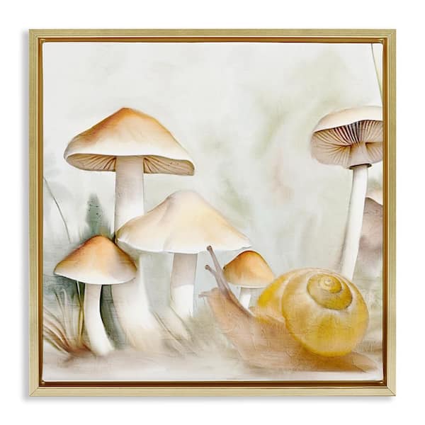 Stupell Industries Snail & Natural Mushrooms by Kim Allen Gold Floater Frame Nature Graphic Art Print 25 in. x 25 in.
