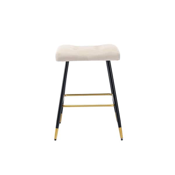 Spaco 26.34 in. Ivory Backless Metal Frame Counter Height Dining Chairs Vintage Bar Stools with Footrest (Set of 1)