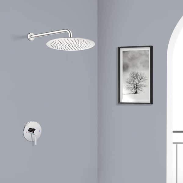 Satico Single-Handle 1 Spray Round Spray Head Wall Mounted Shower Faucet in Chrome (Valve Included)